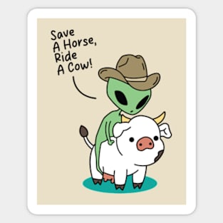 Funny Alien Riding A Cow Sticker